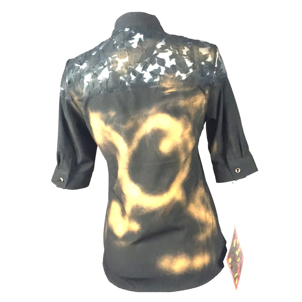 Black and gold chaos print button down dress shirt